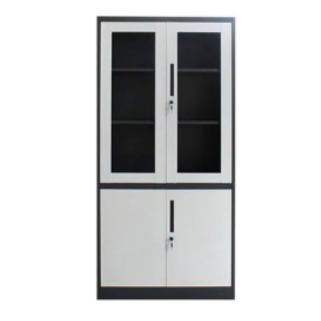 Armoire métallique de bureau gris et blanc avec portes vitrées Réf A0042