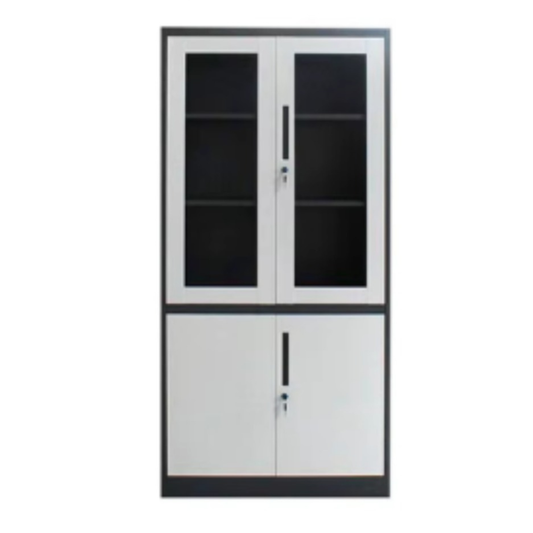 Armoire métallique de bureau gris et blanc avec portes vitrées Réf A0042